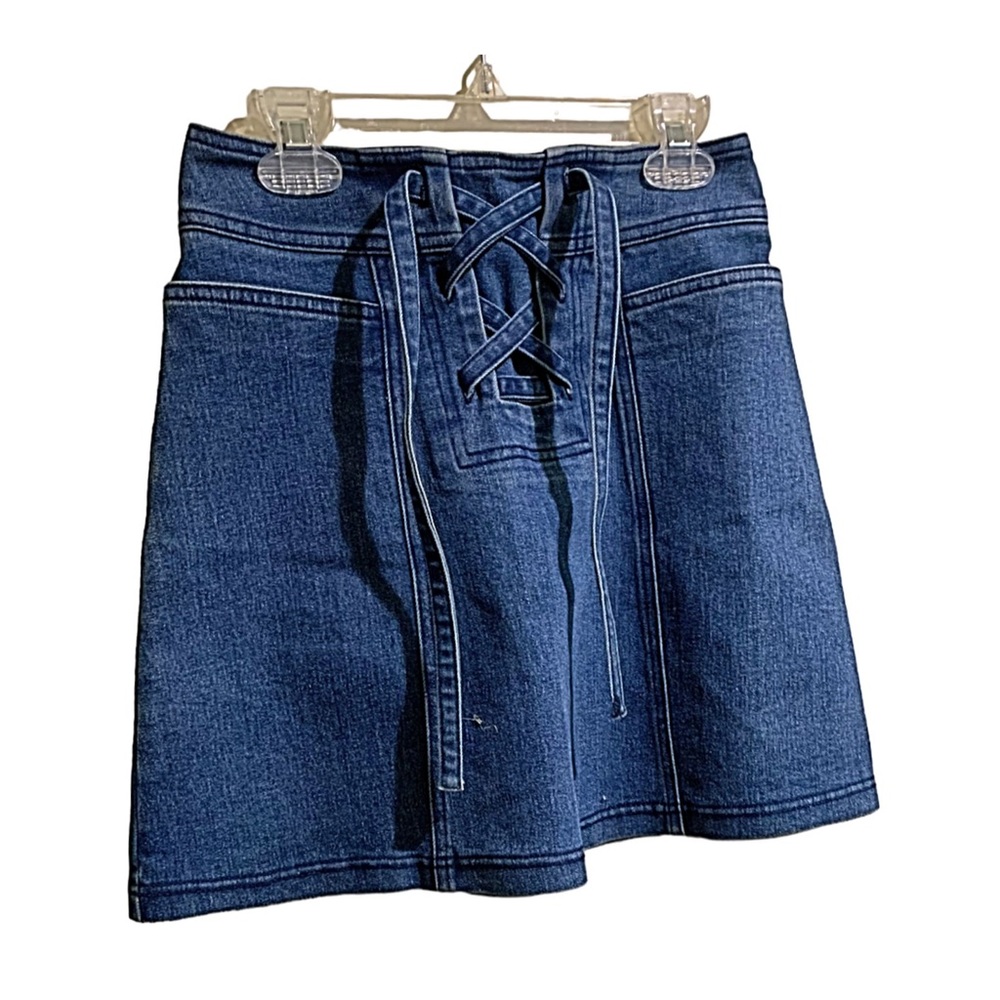 NEW FINDERS KEEPERS Skirt Blue Mini Denim Skirt Lace Up Size S